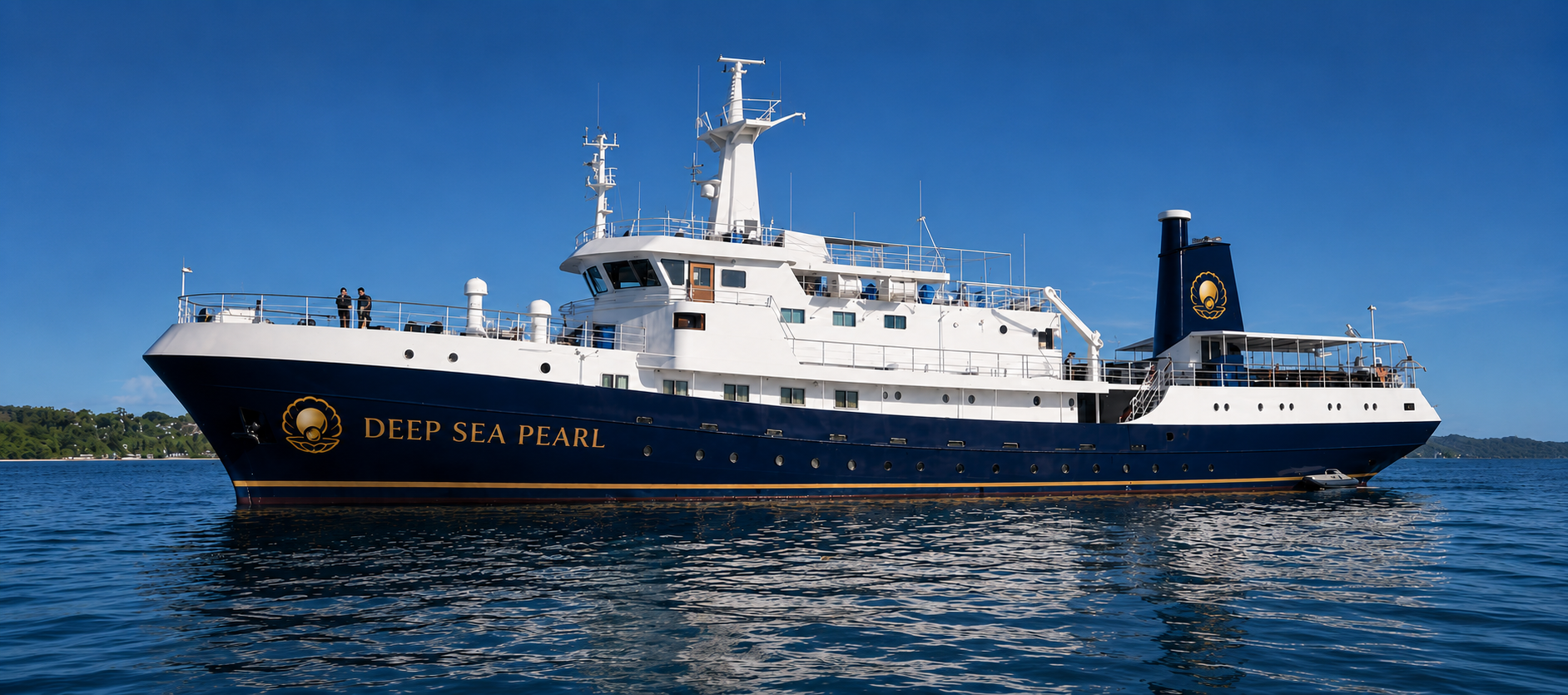 Deep Sea Pearl private liveaboard yacht cruising Palawan waters at golden hour
